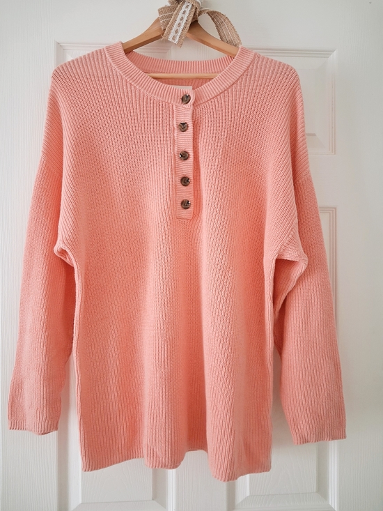 aerie Sweaters - Aerie Cozy Strawberry Patch Pink Button Front Oversized Cotton Henley Sweater